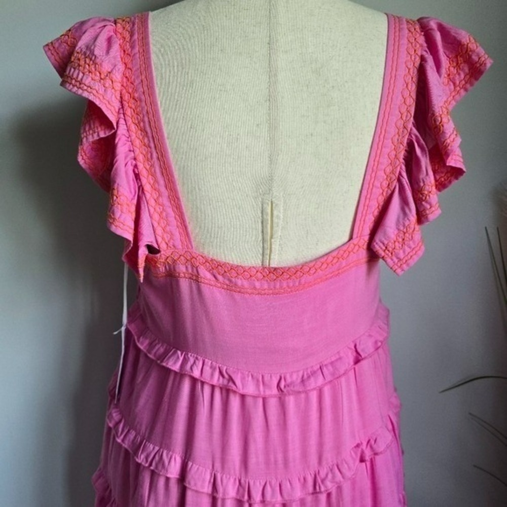 J. Marie NEW Calli Pink Orange Embroidered Tiered Midi Sun Dress SZ XL Coquette - Picture 8 of 13